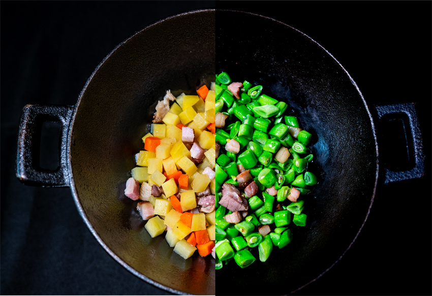 四季豆土豆腊肉双拼箜饭